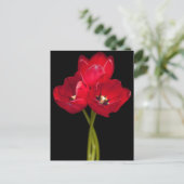 Red Tulip Flowers Black Background Floral Briefkaart (Staand voorkant)