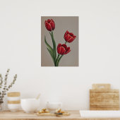 Red Tulip Flowers Poster (Keuken)