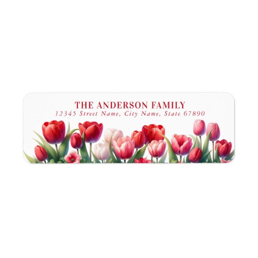 Red Tulip Flowers Retouradres Labels (Voorkant)