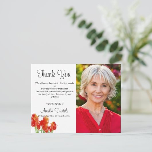 Red Tulip Funeral Thank You Card Kaart (Staand voorkant)