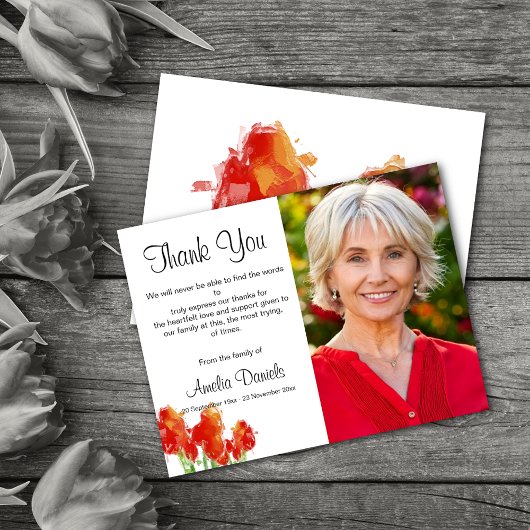 Red Tulip Funeral Thank You Card Kaart