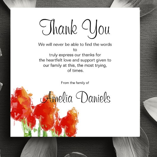 Red Tulip Funeral Thank You Card Kaart