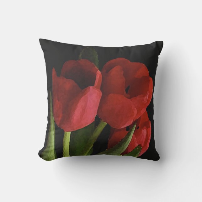 Red Tulip Garden Flowers Outdoor Pillow Buitenkussen (Voorkant)