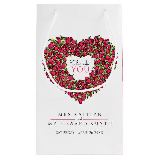 Red tulip hartkunst bedankt voor bruiloft gunst klein cadeauzakje (Achterkant)