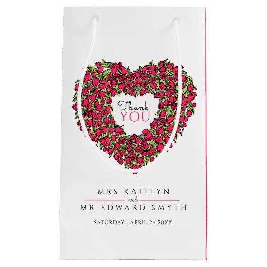 Red tulip hartkunst bedankt voor bruiloft gunst klein cadeauzakje (Voorkant)