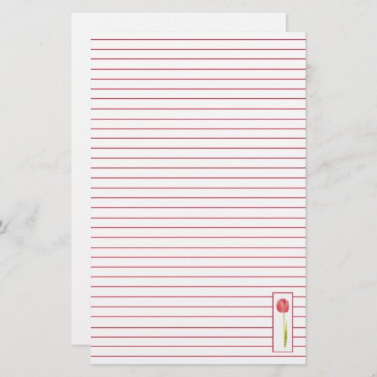 Red Tulip Lined Letter Schrijfpapier Briefpapier (Voorkant / Achterkant)