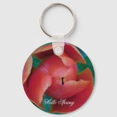 Red Tulip Macro Floral Photo Custom Keychain (Voorkant)