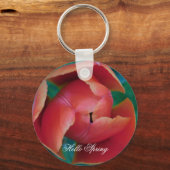 Red Tulip Macro Floral Photo Custom Keychain (Voorkant)