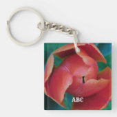 Red Tulip Macro Photo Personalized Acrylic Keyring Sleutelhanger (voorkant)