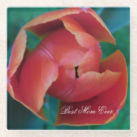 Red Tulip Macro Photo Personalized Coaster Glazen Onderzetter (Voorkant)