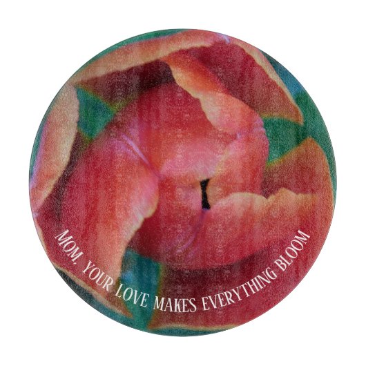 Red Tulip Macro Photo Round Personalized Glass Art Snijplank (Voorkant)