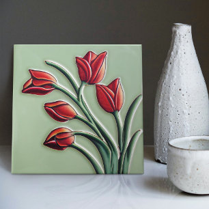 Red Tulip Wall Decor Art Deco-keramiek Tegeltje