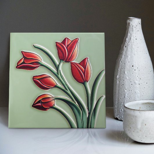 Red Tulip Wall Decor Art Deco-keramiek Tegeltje