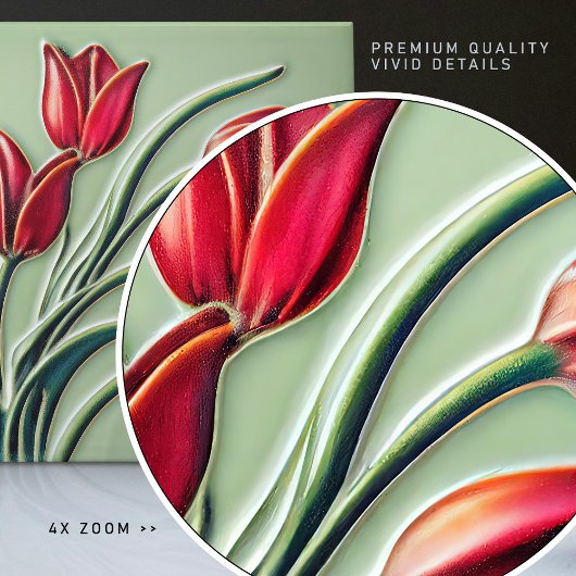 Red Tulip Wall Decor Art Deco Tegeltje