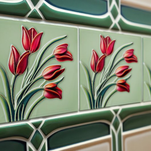 Red Tulip Wall Decor Art Deco Tegeltje