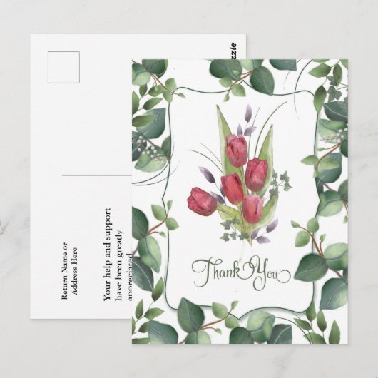 Red Tulip Waterverf hand getekend Briefkaart (Voorkant / Achterkant)