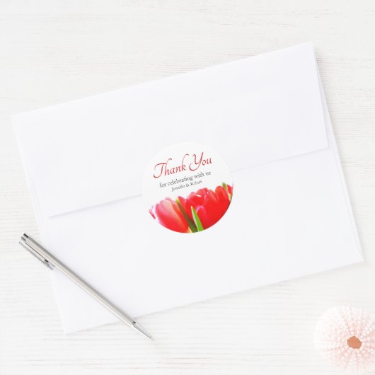 Red Tulips bedankt Ronde Sticker (Envelop)
