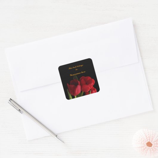 Red Tulips Bookplaat Vierkante Sticker (Envelop)