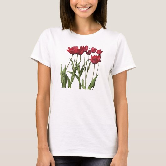 RED TULIPS Floral Art Flower Design T-shirt (Voorkant)