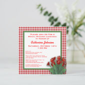 Red Tulips Gingham Gecontroleerd Vrijgezellenfeest Kaart (Staand voorkant)