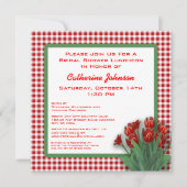 Red Tulips Gingham Gecontroleerd Vrijgezellenfeest Kaart (Voorkant)