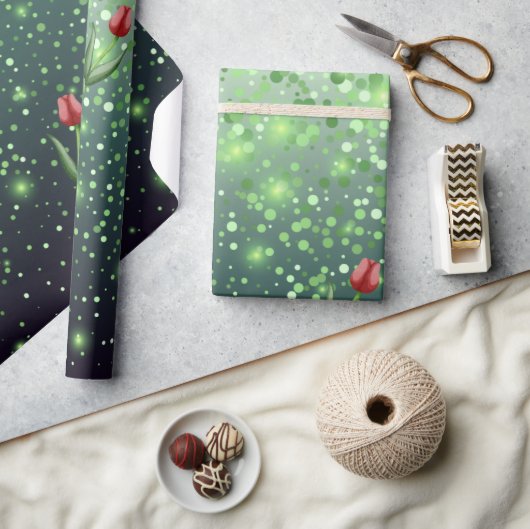 Red Tulips & Green Sparkle Gradient Gorgeous Cadeaupapier (Crafts)