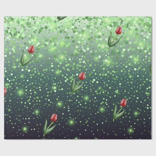 Red Tulips & Green Sparkle Gradient Gorgeous  Cadeaupapier (Vlak)