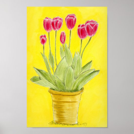 Red tulips in a pot  poster (Voorkant)