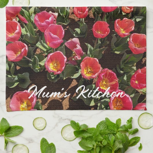 Red Tulips Mum's Kitchen Tea Towel Theedoek (Gevouwen)