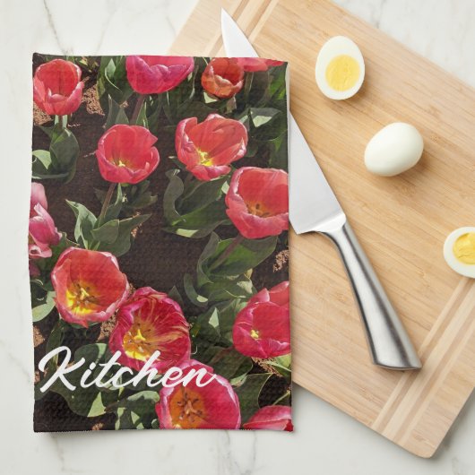 Red Tulips Mum's Kitchen Tea Towel Theedoek (Quarter Fold)