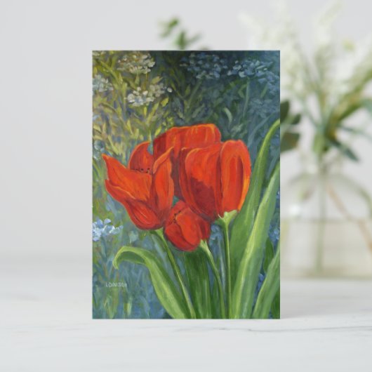Red Tulips Note Card - Oorspronkelijke illustratie Bedankkaart (Staand voorkant)