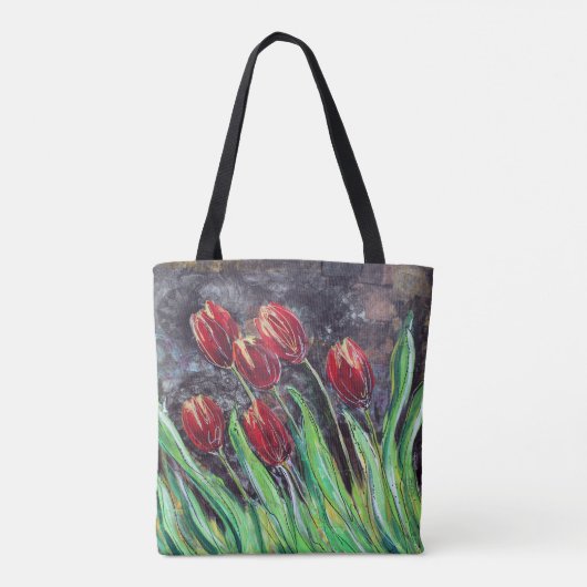 Red Tulips Original Art Flower Canvas tas (Achterkant)