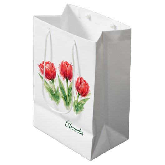Red Tulips Paper Cup Medium Cadeauzakje (Voorkant Gekanteld)