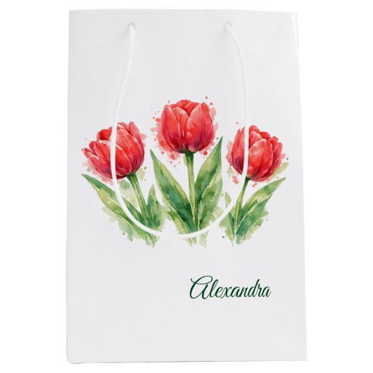 Red Tulips Paper Cup Medium Cadeauzakje (Voorkant)