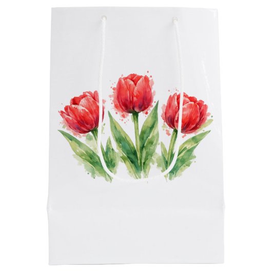 Red Tulips Paper Cup Medium Cadeauzakje (Achterkant)