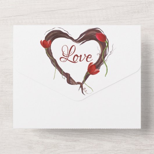 Red Tulips Spring Love Wedding All In One Uitnodiging (Achterkant)