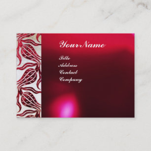 RED TULIPS VELVET DAMASK MONOGRAM Burgundy White Visitekaartje