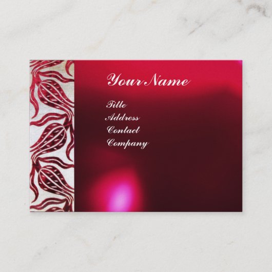 RED TULIPS VELVET DAMASK MONOGRAM Burgundy White Visitekaartje (Voorkant)