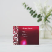 RED TULIPS VELVET DAMASK MONOGRAM Burgundy White Visitekaartje (Staand voorkant)