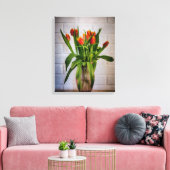 Red Tulips White Brick Wall Canvas Afdruk (Insitu (Woonkamer))