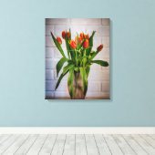 Red Tulips White Brick Wall Canvas Afdruk (Insitu (Houten vloer))
