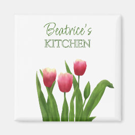 Red Tulips with Greenery Magneet