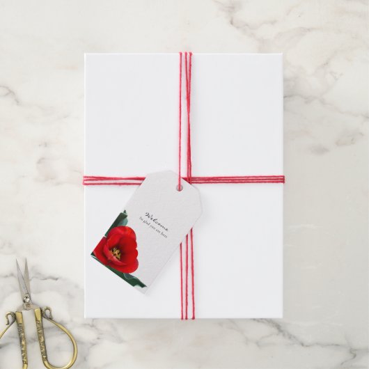 Red Tulp Double Sided CadeauLabel (Met Touw)