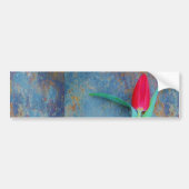 Red Tulp op blauw grijze laat Bumpersticker (Voorkant)
