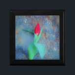 Red Tulp op blauw grijze laat Cadeaudoosje<br><div class="desc">Lentbloemen. Een enkele stok van een Ruby Red Tulip tegen een mooie Stone achtergrond. Foto van Sandy Closs.</div>