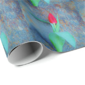 Red Tulp op blauw grijze laat Cadeaupapier (Rol Hoek)