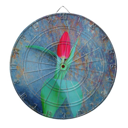 Red Tulp op blauw grijze laat Dartbord (Voorkant)