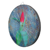 Red Tulp op blauw grijze laat Dartbord (Voorkant Rechts)