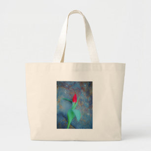 Red Tulp op blauw grijze laat Grote Tote Bag