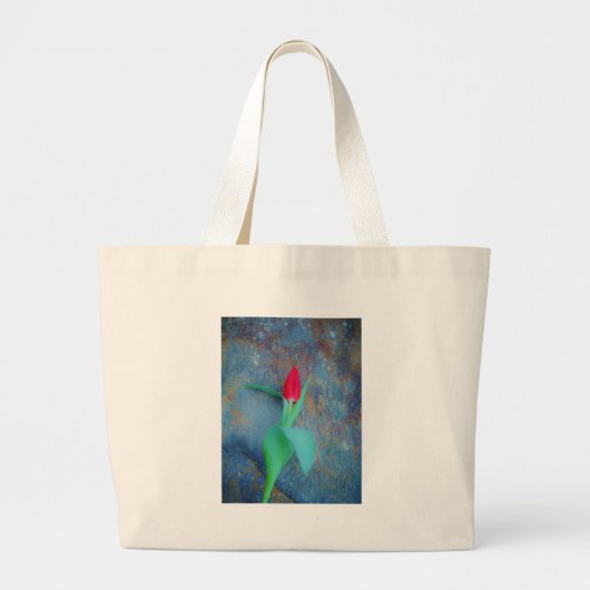 Red Tulp op blauw grijze laat Grote Tote Bag (Voorkant)